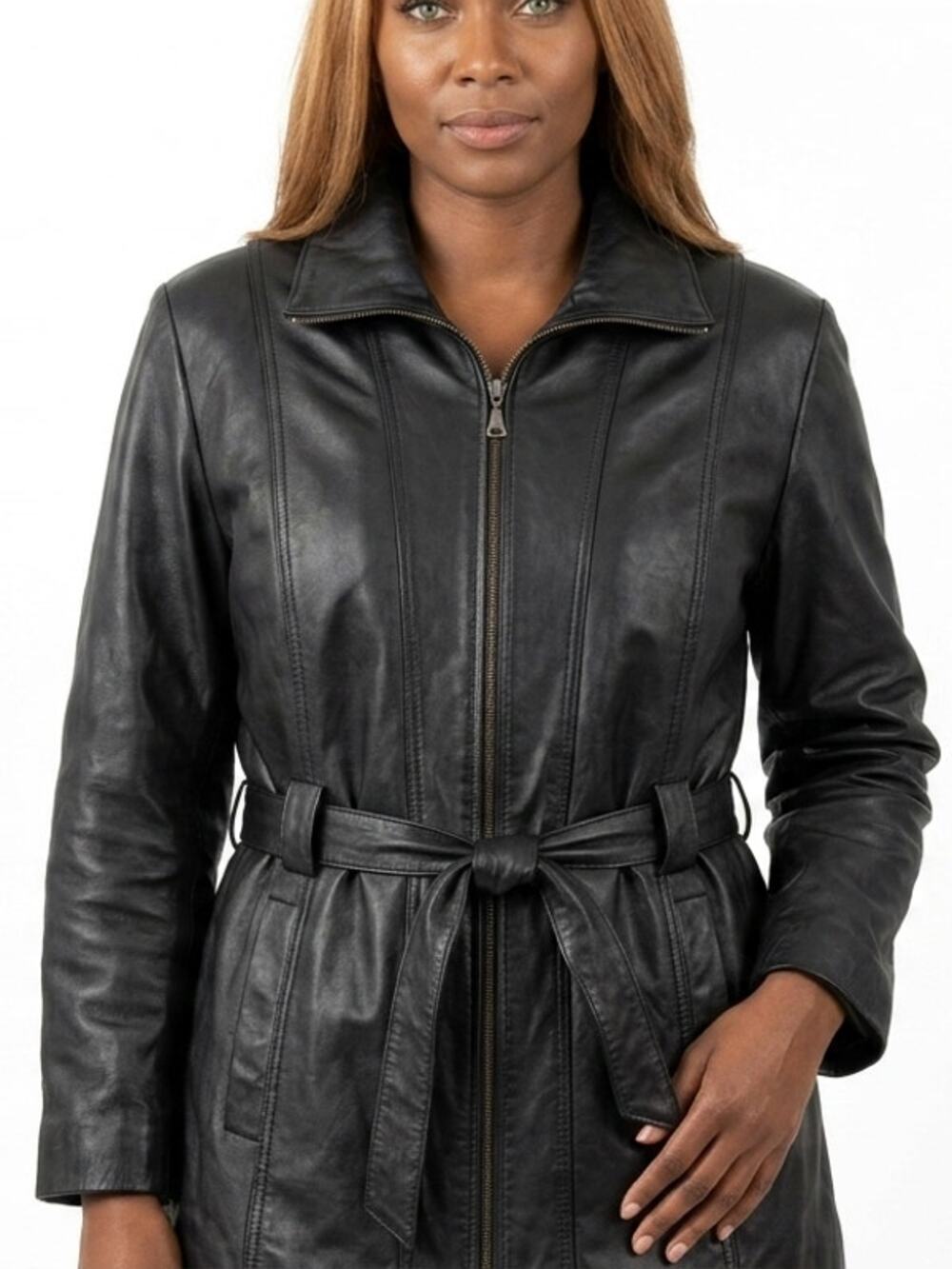 Jacqueline Ferrar Genuine Leather Black Full Zip Jacket Women Size 2X